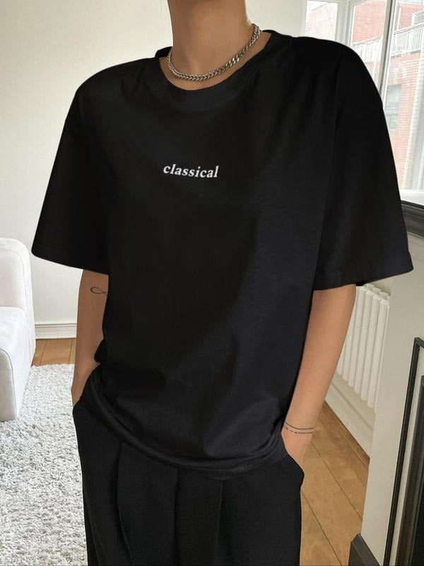 Black Friday Deal, Summer Clothes Women, 2024 New Women's Minimalist Oversized Letters Graphic T-shirt, Casual Loose...