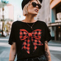 Black Red Caro Bow Christmas Sweatshirt, Lovely Caro Bow Xmas T Shirt, Cozy Season, Red Coquette Bow Sweatshirt,  Popular...