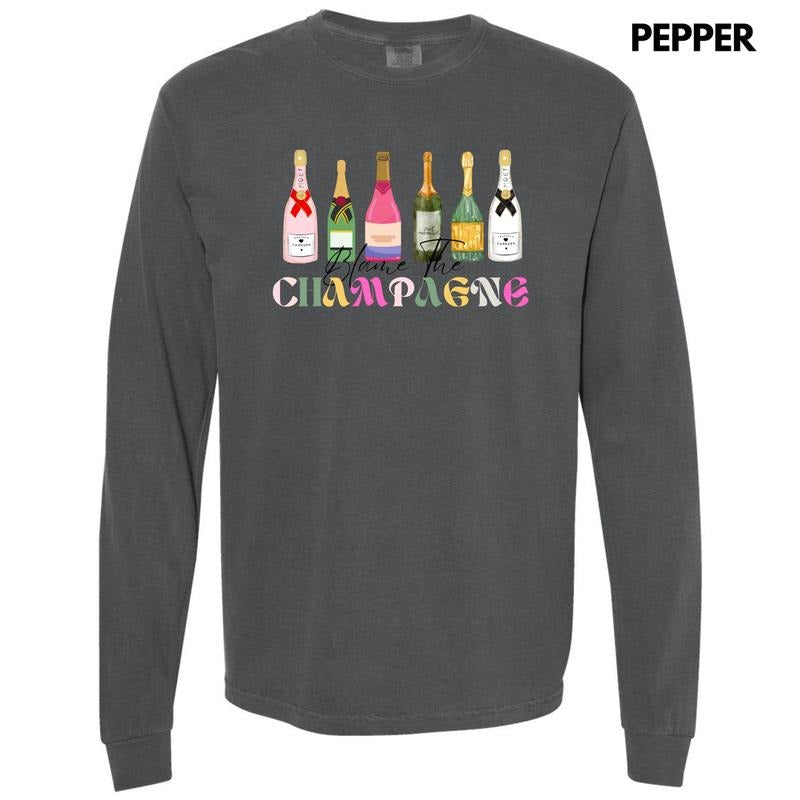 Blame The Champagne Long Sleeve Comfort Colors T-Shirt 'NLB' Hoodie, Sweatshirt | PureTeeCo.com