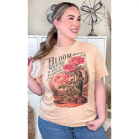 Bloom Where You Were Planted Christian Mineral Washed Graphic T-Shirt