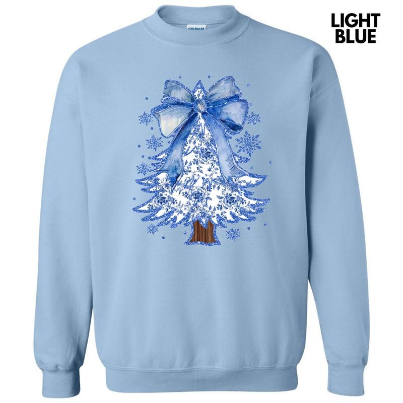 Blue Chinoiserie Christmas Tree Sweatshirt 'NLB' T-Shirts, Hoodie | PureTeeCo.com