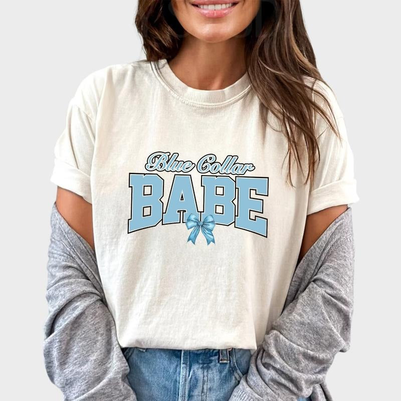 Blue Collar Babe Coquette Shirt, Coquette Spoiled Blue Collar Girlfriend Tee, Spoiled Blue Collar Wife Coquette Graphic...