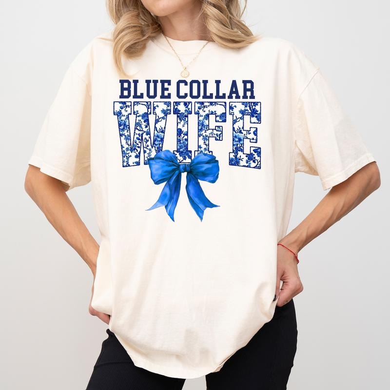 Blue Collar Wife Comfort Colors Shirt, Coquette Toile Blue Collar Wife T-shirt, Spoiled Blue Collar Wife Graphic Tee,...