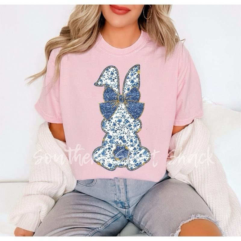 Blue Floral Bunny T shirt  | Blossom comfort colors t shirt | Easter Bunny T shirt Hoodie, Sweatshirt | PureTeeCo.com