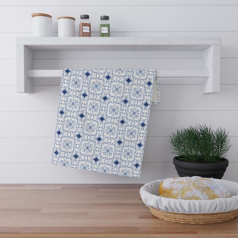 Blue Vintage European-Style Tea Towel, Elegant Hidden Fuck Trump Pattern, Subtle Political Home Decor, Feminist Gift,...
