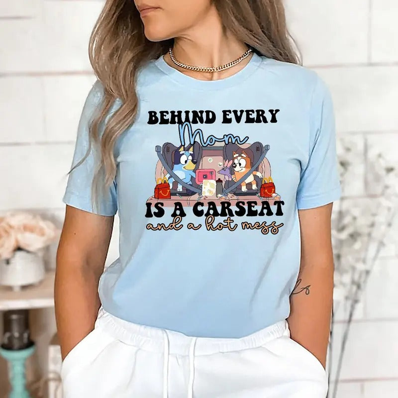 Bluey and Bingo Adult Bluey Mama Behind Every Mama Is A Car seat Bluey Mom Shirt | Bluey Family Matching Sweatshirt |...
