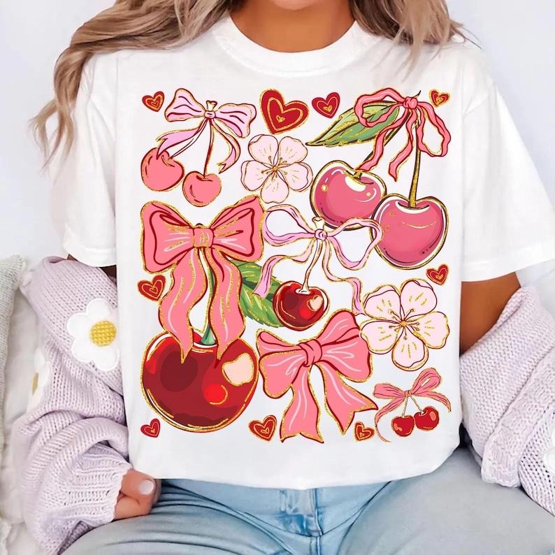 Boho Cherry Coquette Preppy Cherries T-Shirt Boho Floral Berry Summer Cherry T-Shirt Hoodie, Sweatshirt | PureTeeCo.com