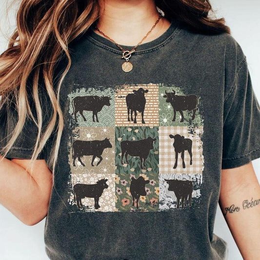 Boho Cow Shirt, Farm Shirt, Retro Farmhouse Shirt, Floral Cow Tee, Cow Shirt For Her, Women Shirt, Cottagecore Aesthetic Clothing, Cow Lover Gift for Her, Boho Flower Shirt, Women Tops, Cowgirl Shirt, Cow Lover Gift