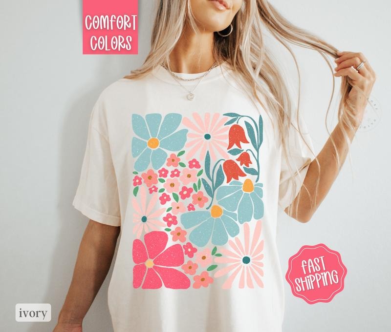Boho Floral 1 Shirt Comfort Colors, Wildflower Tshirt, Boho Tee, Oversized Women's Shirt Hoodie, Sweatshirt | PureTeeCo.com