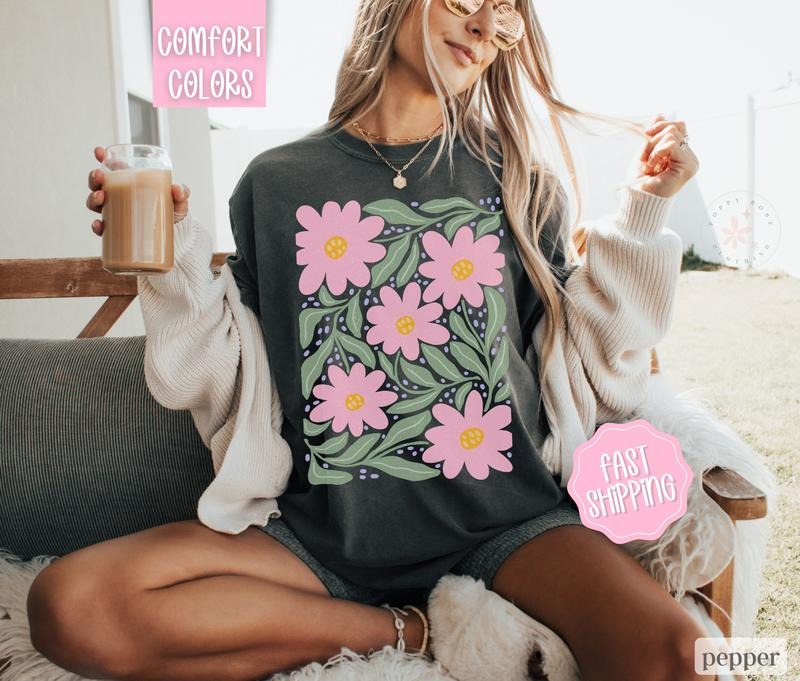 Boho Floral 9 Shirt Comfort Colors, Wildflower Tshirt, Boho Tee, Oversized Women's Shirt, Floral Abstract Tee Hoodie,...