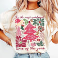 Boho Floral Christmas Shirt, Pink Christmas Hand Drawn, Boho Christmas Shirt, Coquette Christmas, Girly Christmas Tree...