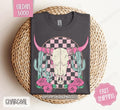 Boho Floral Skull Shirt Gildan, Desert Cow Floral Tshirt, Western Shirts Hoodie, Sweatshirt | PureTeeCo.com