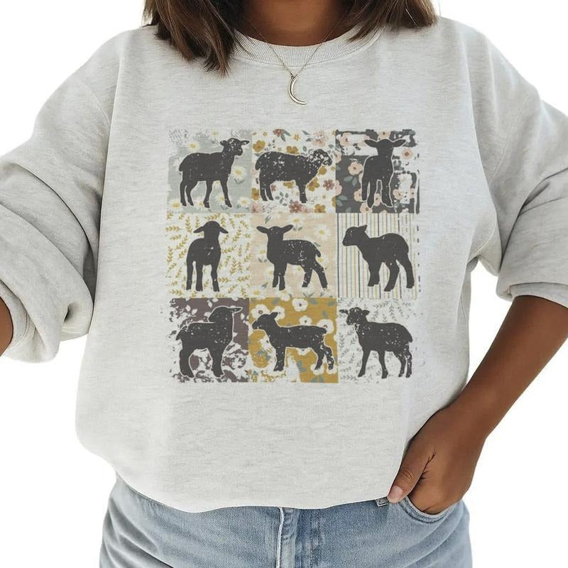 Boho Retro Sheep Cute Sweatshirt, Hoodie, Floral Farmhouse T-shirt Farm Life Crewneck Sweater, Sheep Lover Gift Unisex...