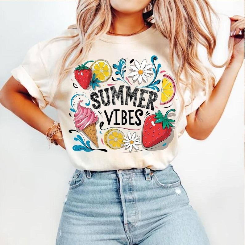 Boho Summer Vibes Retro Floral Beach Hello Girls Trip Strawberry T-Shirt Hoodie, Sweatshirt | PureTeeCo.com