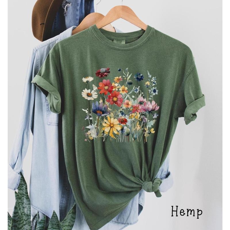 Boho Watercolor Wildflowers Tshirt, Comfort Colors Flower Shirt, Floral , Cottagecore Shirt, Boho Watercolor Flora...