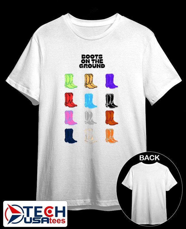 Boots on the ground colorful shirt