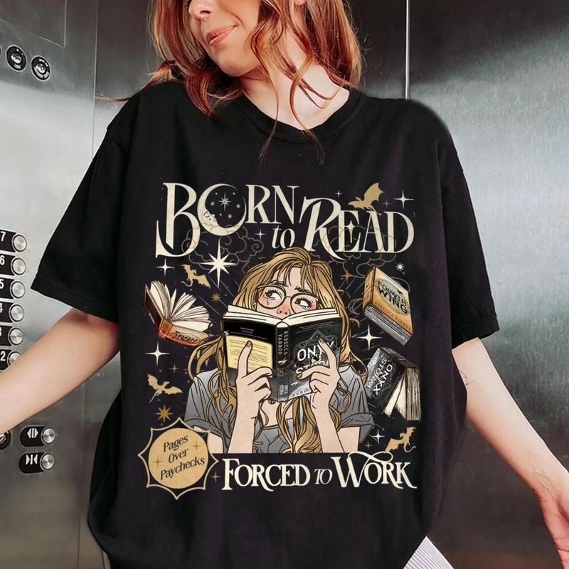 Born To Read Forced To Work T-Shirt, The Empyrean Series Shirt, Onyx Storm Fourth Wing Book Sweatshirt, Dragon Rider...