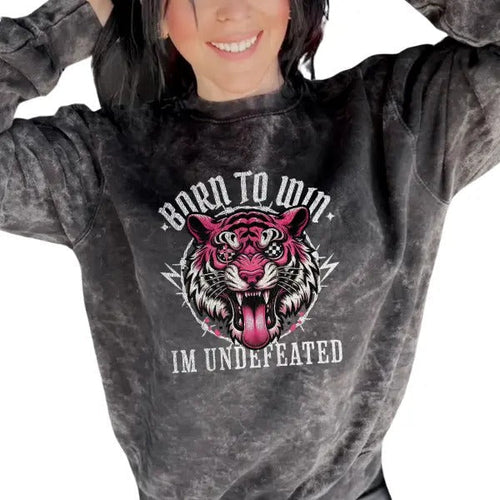 'Born to Win, I'm Undefeated' Mineral Wash Crewneck Sweatshirt, T Shirt, or Hoodie | Grunge Aesthetic Pullover | Retro...