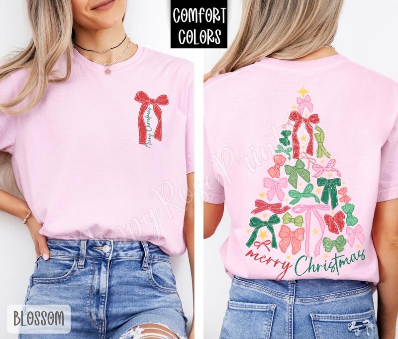 Bow Christmas Tree Shirt Comfort Colors, Trendy Women's Tshirt Hoodie, Sweatshirt | PureTeeCo.com
