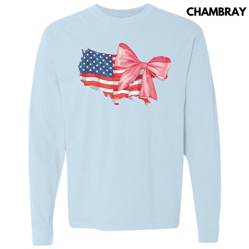 Bow USA Flag Long Sleeve Comfort Colors T-Shirt 'NLB' Hoodie, Sweatshirt | PureTeeCo.com