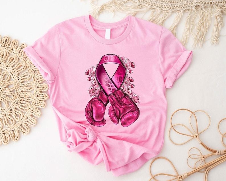 Boxing Breast Cancer Shirt, Pink Ribbon Team Sweatshirt, Woman Cancer Survivor Gift Tee, Strong Fighter T-shirt, Cancer ...