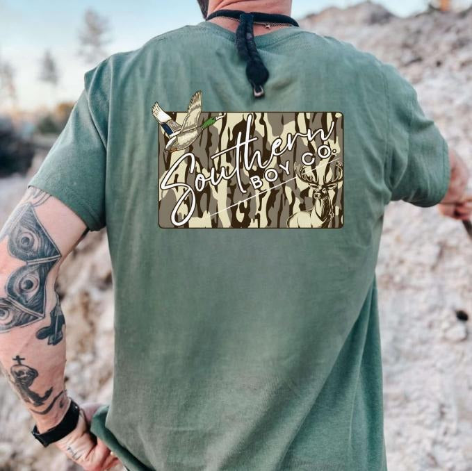 Boys Camo Mallard Deer Tee, Hunting Shirt, Outdoor Graphic T-Shirt, Short Sleeve Style Hoodie, Sweatshirt | PureTeeCo.com