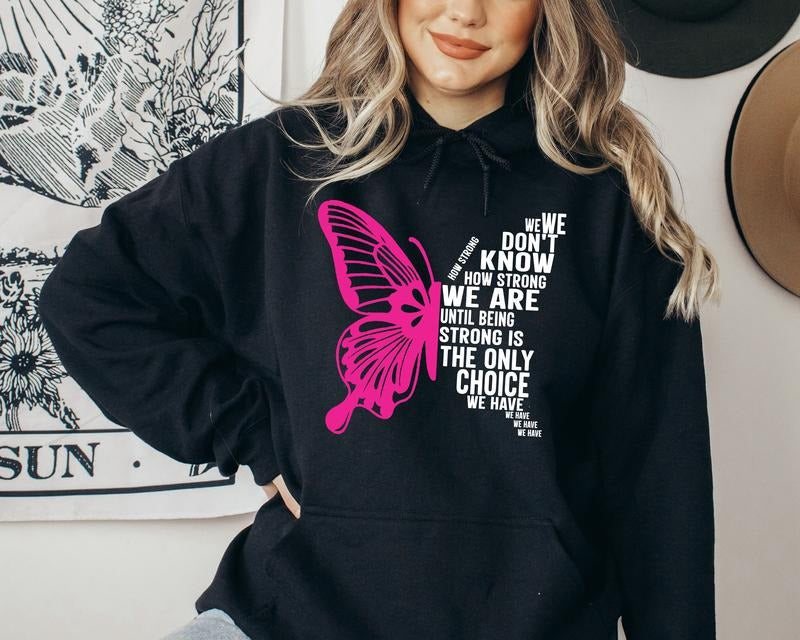 Breast Cancer Butterfly Sweatshirt, Pink Ribbon Team Hoodie, Matching Support Sweater, Survivor Hoodie, Fight Sweater For...