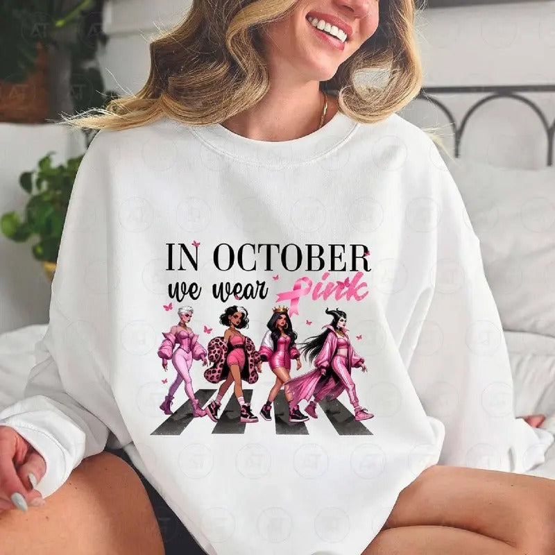 Breast Cancer Survivor Shirt, In October We Wear Pink Tshirt, Pink Movie Breast Cancer Month Halloween Shirt Hoodie,...