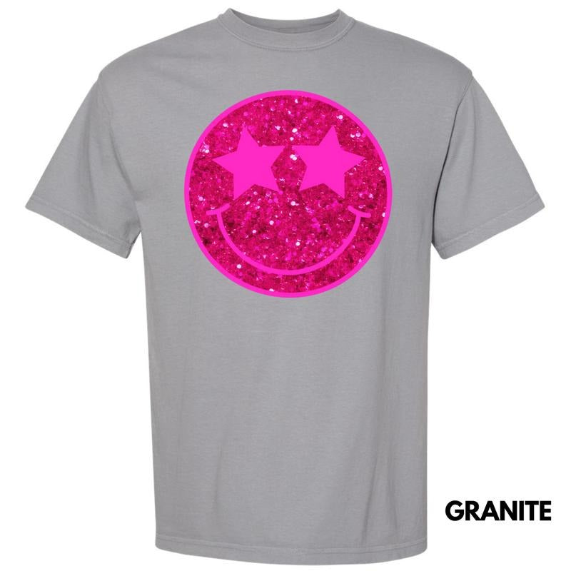 Bright Pink FAKE Glitter Happy Face Comfort Colors T-Shirt 'NLB' Hoodie, Sweatshirt | PureTeeCo.com