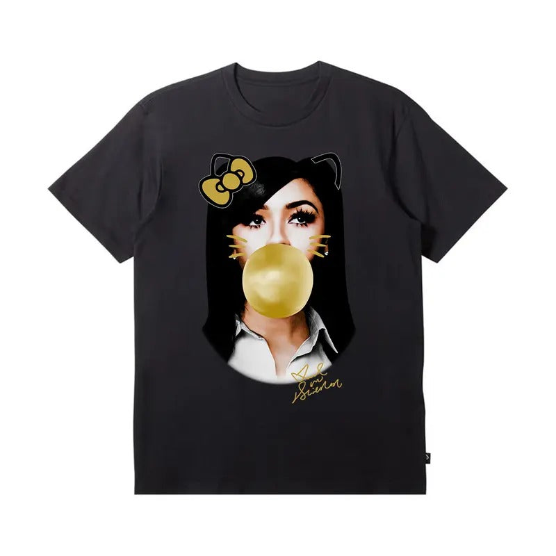 Bright and Bold Mariah Yellow Kitty Bubble Gum Big Face Graphic Tee