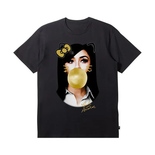 Bright and Bold Mariah Yellow Kitty Bubble Gum Big Face Graphic Tee