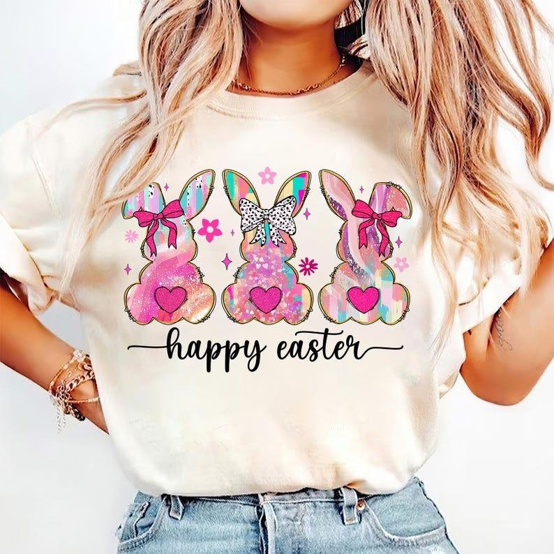 Brushstroke Bunny T-shirt, Preppy Coquette, Girly Easter Bow, Bunny Girl Hoodie, Sweatshirt | PureTeeCo.com