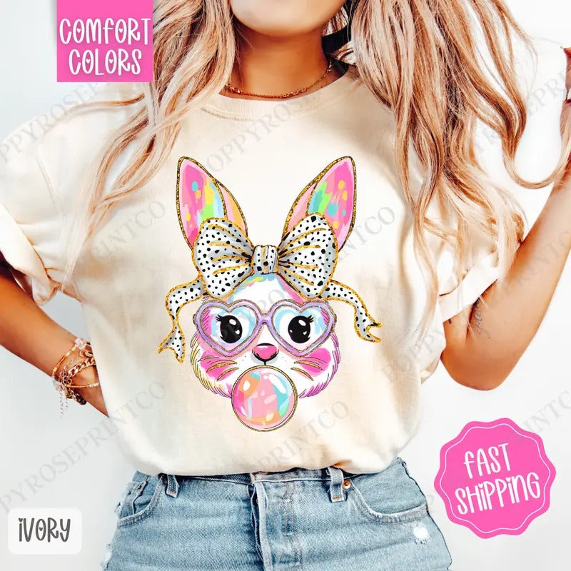 Bubble Bunny Shirt Comfort Colors, Easter Tshirt, Trendy Bunny Women's Tee, Gift for Her Hoodie, Sweatshirt | PureTeeCo.com