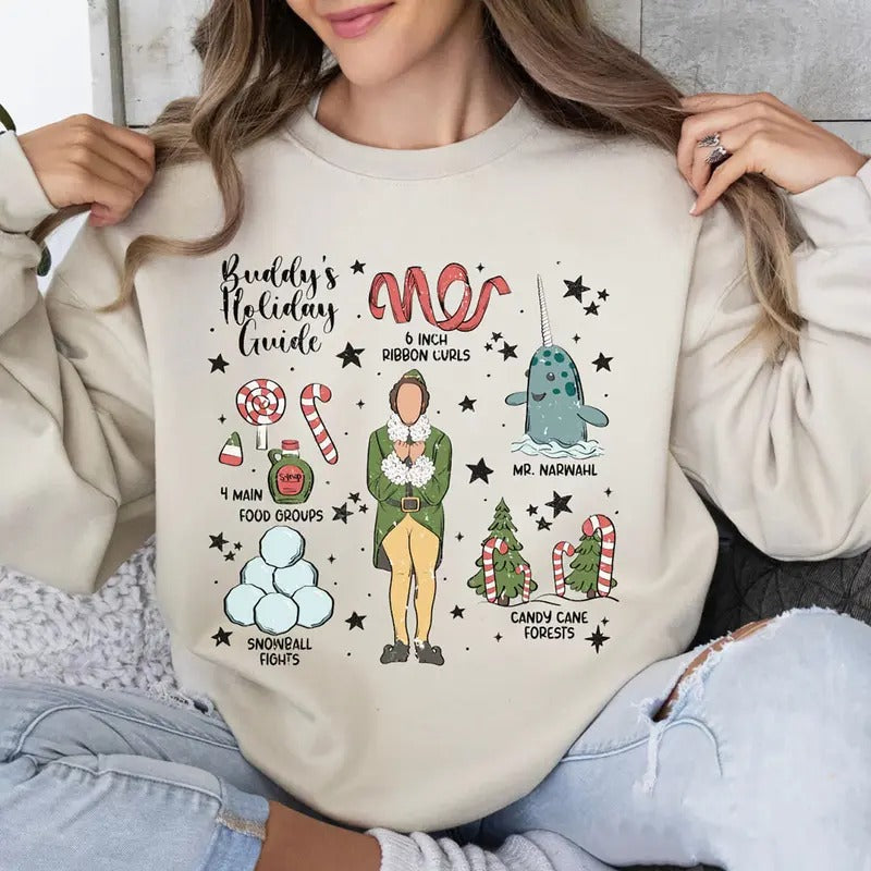 Buddy Elf Holiday Guide Sweatshirt, Christmas Elf Movie Sweater, Funny Xmas Christmas Movie Tee Shirt, Funny Holiday...