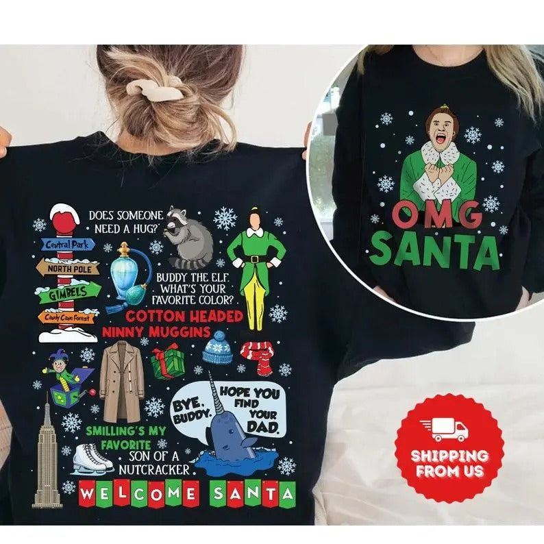 Buddy Elf OMG Santa I Know Him Shirt, Christmas Movie Shirt, Elf Characters Tee, Funny Christmas Pullover, Holiday Gift...