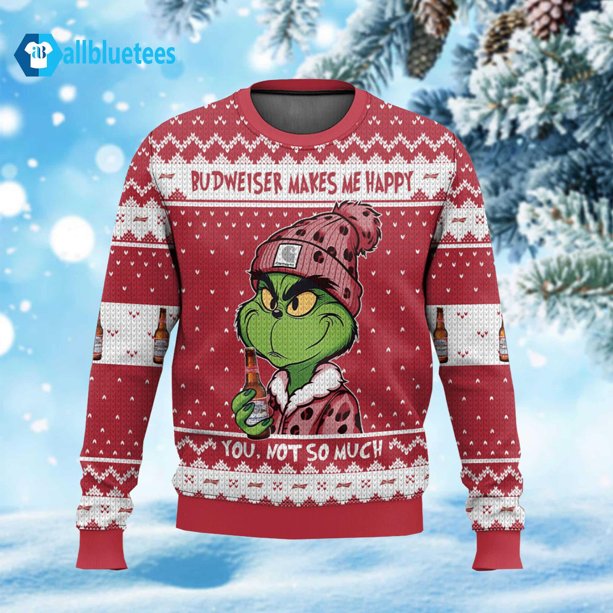 Budweiser Makes Me Happy Ugly Sweater