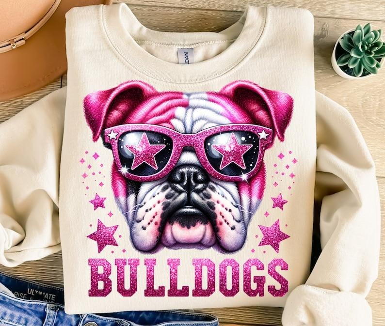 Bulldogs Png,  Design, Mascot Png, School Team Png, Pink Stars Png, Game Day Png, T-Shirt Design, Digital  Png, DTF...