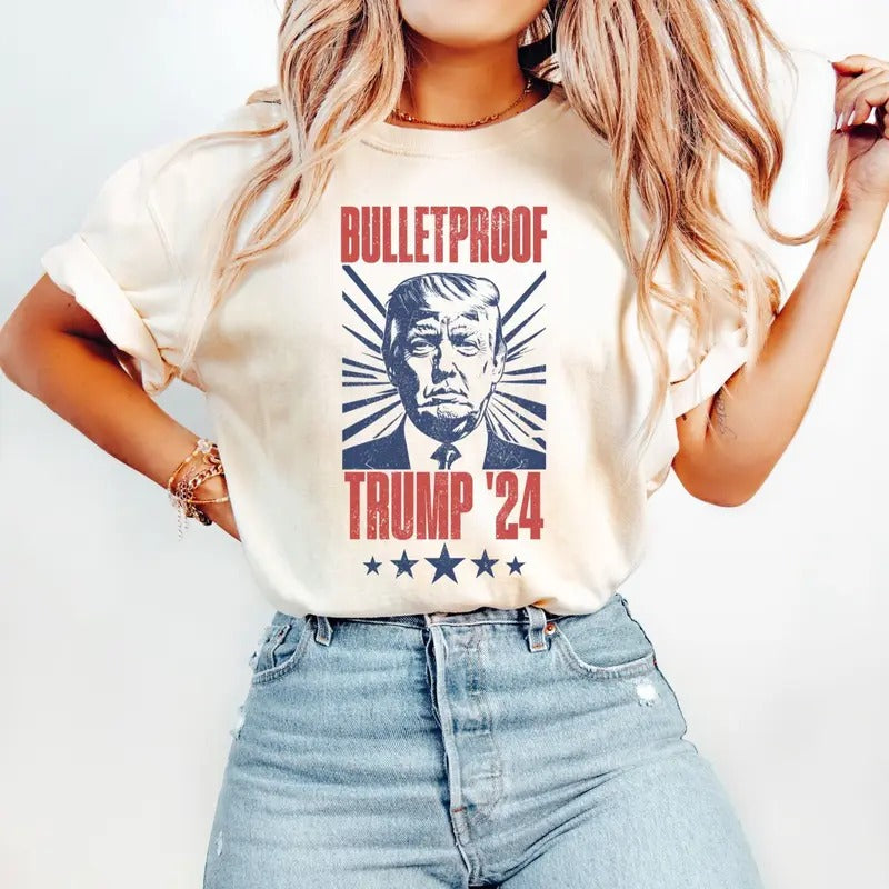Bulletproof Donald Trump Shirt, MAGA Tee Shirt, Conservative Shirt, Election 2024 Republican Tshirt, Preppy Hoodie,...