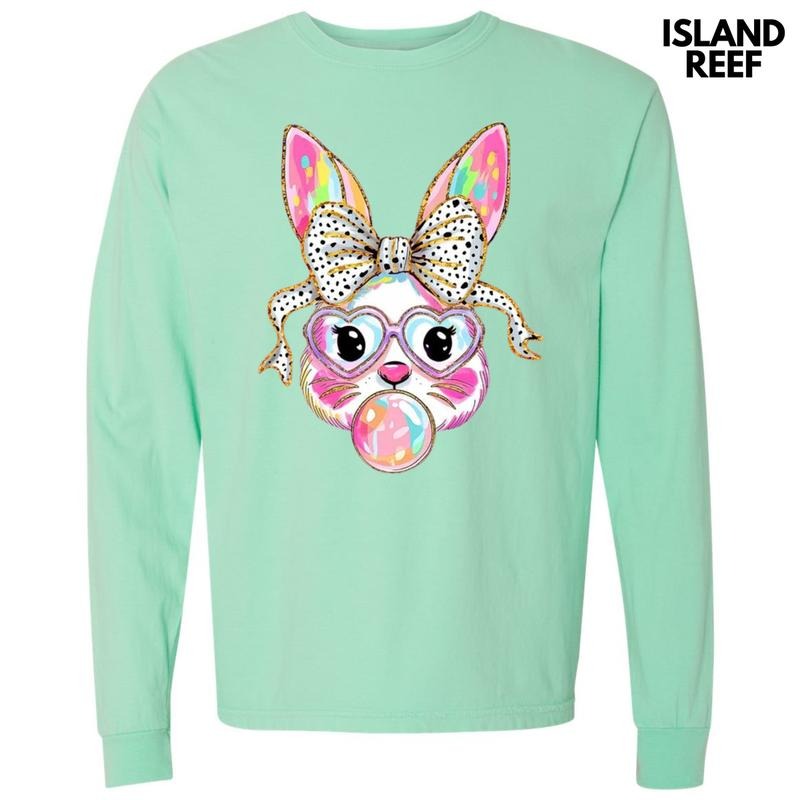 Bunny Coquette Brushstroke Long Sleeve Comfort Colors T-Shirt 'NLB' Hoodie, Sweatshirt | PureTeeCo.com