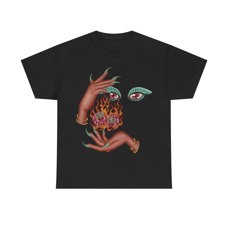 Burning Dice Graphic Tee, Surreal Art Shirt, Streetwear Aesthetic, Retro 2000s Style Hoodie, Sweatshirt | PureTeeCo.com