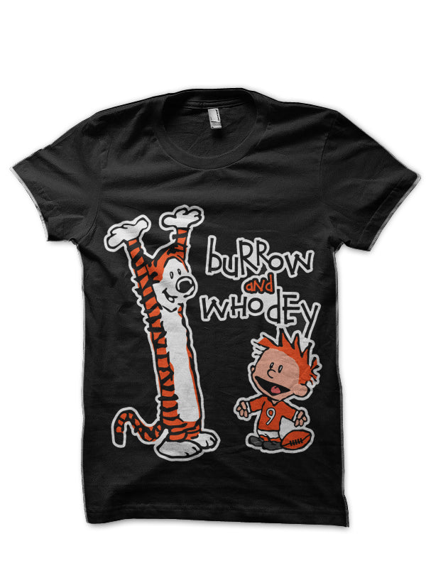 Burrow & Who Dey Black T-Shirt Hoodie, Sweatshirt | PureTeeCo.com
