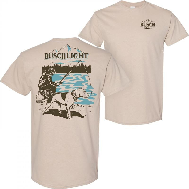 Busch Light Fishing with Friends Tan Front Back Print T-Shirt Hoodie, Sweatshirt | PureTeeCo.com