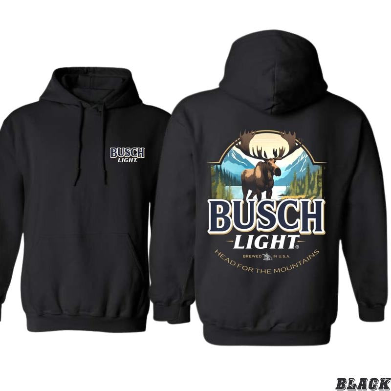 Busch Light Hoodie - Adventure-Ready Design Featuring Majestic Mountain and Moose Graphic, camo country hoodies, Perfect...