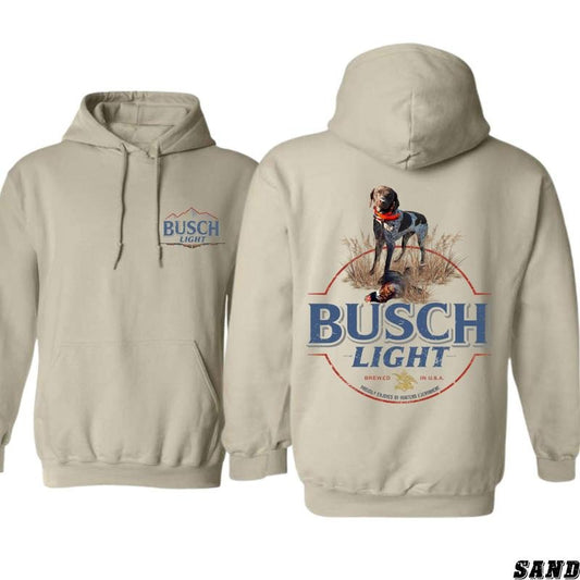 Busch Light Hoodie - Classic Outdoor Design Featuring Hunting Dog and Pheasant Graphics, country boy clothing, Perfect for Beer Lovers and Hunting Enthusiasts, Unisex Hoodie for Cozy Comfort and Rugged Outdoor Style Menswear Sweaters