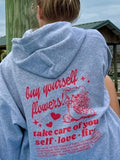Buy Yourself Flowers Cotton Casual Hoodie Unisex True to Size Womenswear Oversized T-Shirts, Sweatshirt | PureTeeCo.com