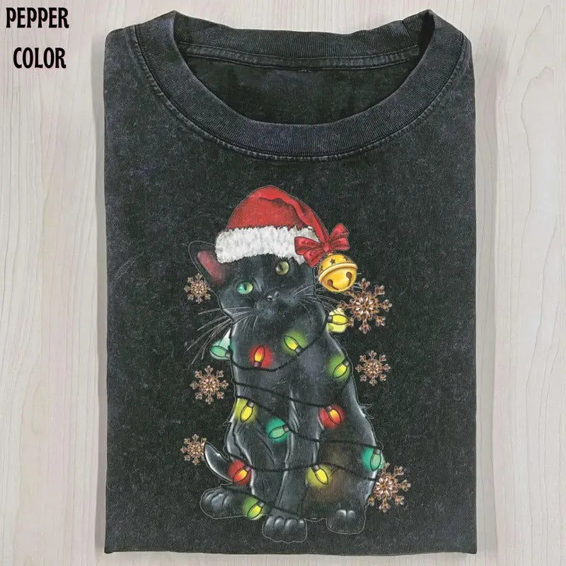 CHRISTMAS CAT SHIRT, CHRISTMAS Tee, CHRISTMAS Vintage graphic 90' Graphic tee Womenswear Top Hoodie, Sweatshirt