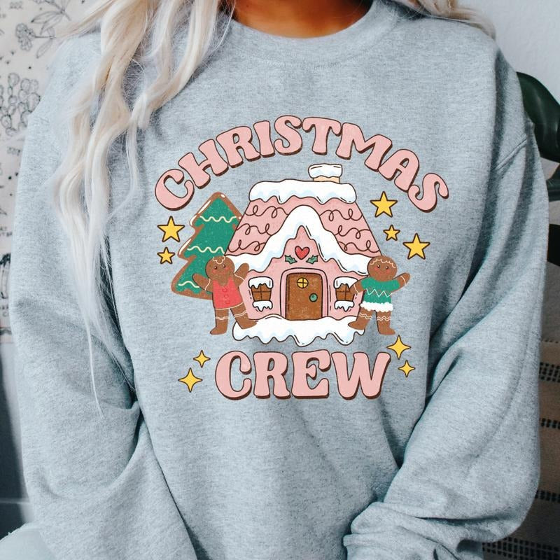 CHRISTMAS CREW GINGERBREAD HOUSE CREWNECK ( CHRISTMAS CREWNECK HOLIDAY CREWNECK SWEATSHIRT, RUNS TRUE TO SIZE GO UP ONE...