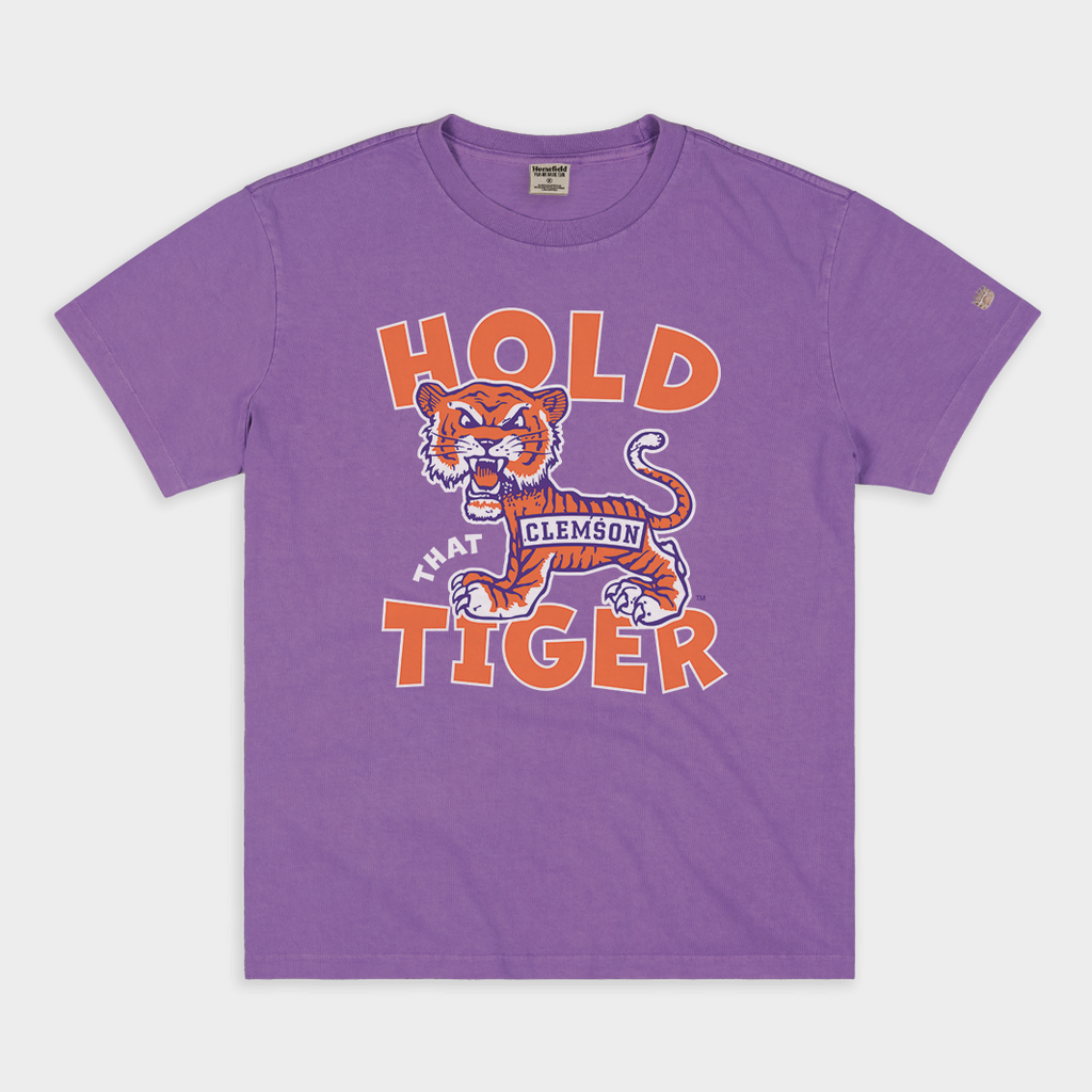Clemson "Hold That Tiger" Vintage Heavyweight Tee Hoodie, Sweatshirt | PureTeeCo.com (Image 1)
