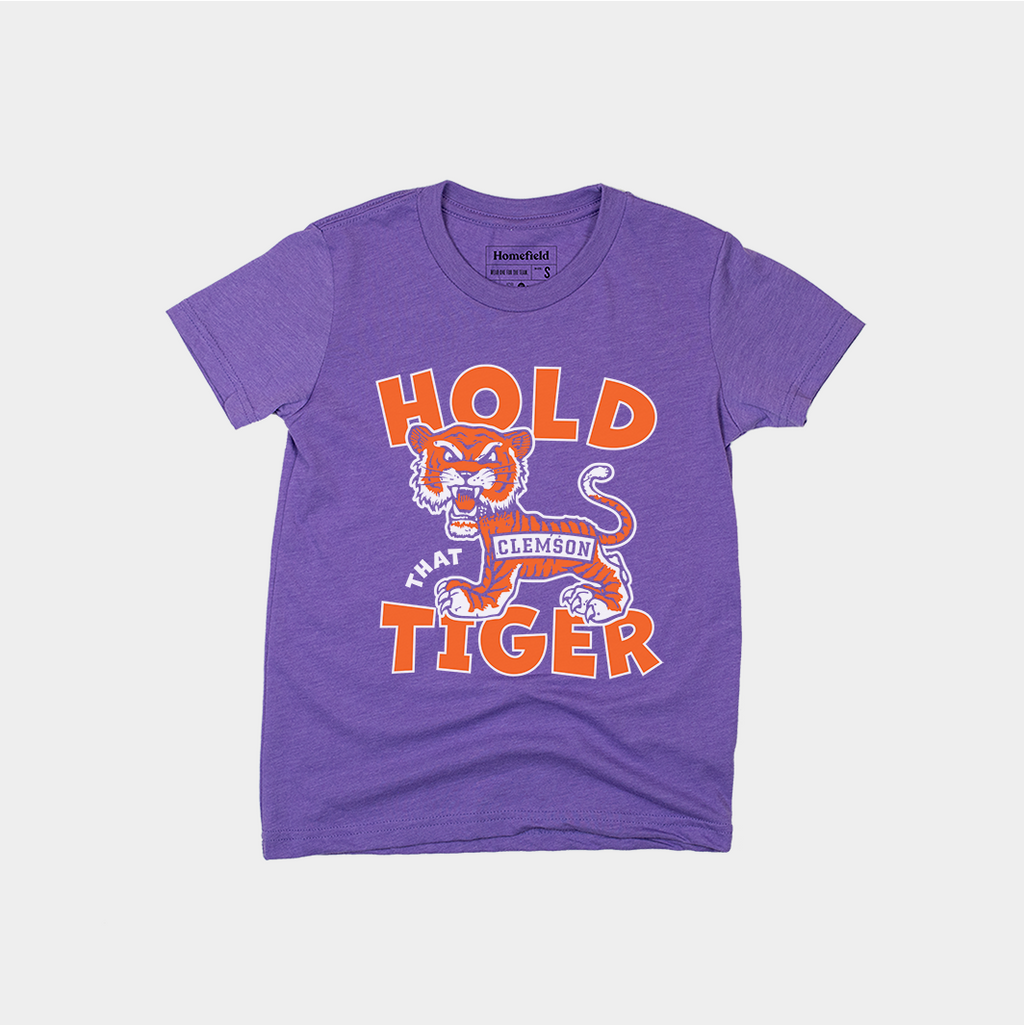 Clemson "Hold That Tiger" Youth Tee Hoodie, Sweatshirt | PureTeeCo.com