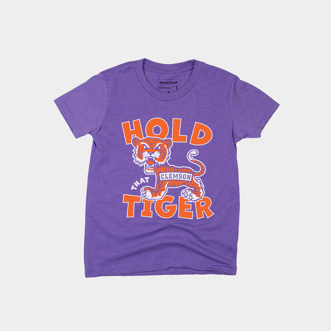 Clemson "Hold That Tiger" Youth Tee Hoodie, Sweatshirt | PureTeeCo.com